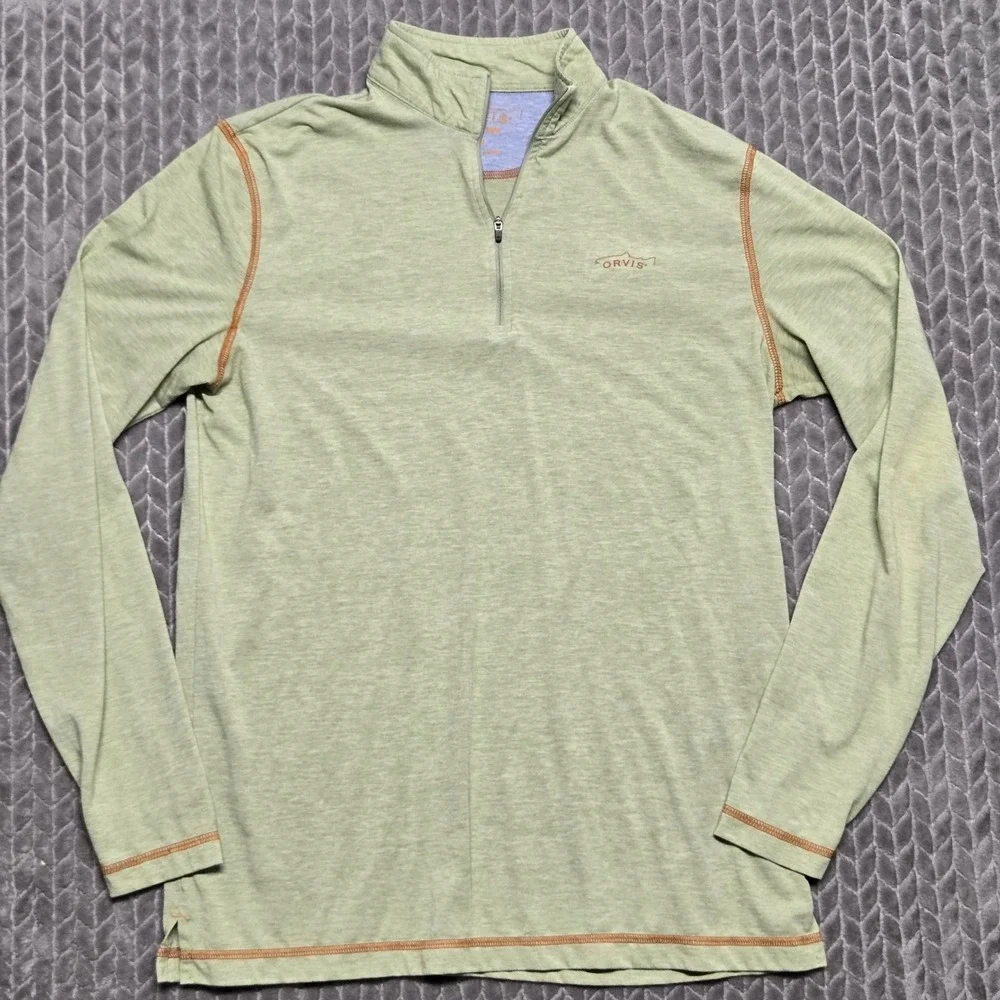 Orvis Trout Bum Mens Medium Green Heather 1/4 Zip Pullover Fish 1R47 Trout Logo